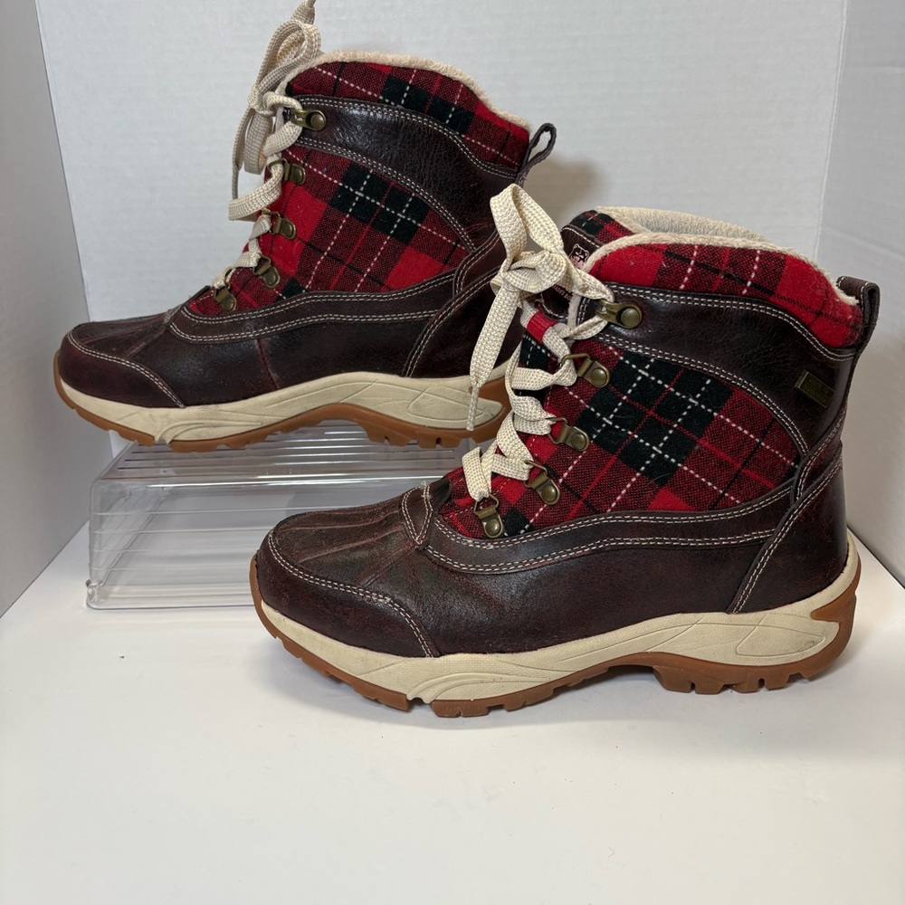 Red Plaid Thinsulate Winter Leather Mid Calf Boots Kodiak Boots Size 9